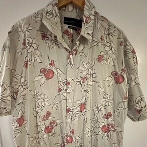 Abercrombie & Fitch Men's Floral Button Down Shirt in Cream and Red